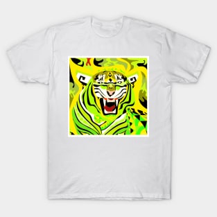 white tiger art in zentangle totonac ecopop in bright light T-Shirt
